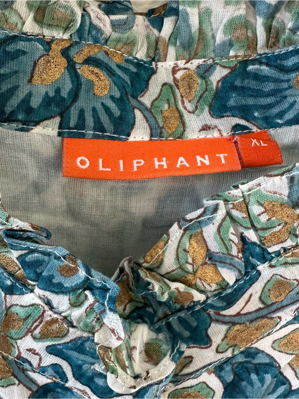 OLIPHANT RUFFLE COLLAR BUTTON MAXI FLORAL DRESS IVY BLUE/GOLD SZ XL - Picture 5 of 8